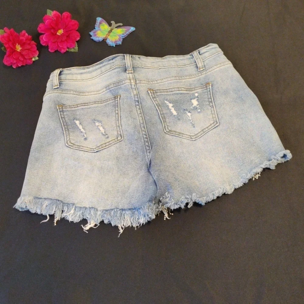 AKIRA Denim shorts Rhinestone fringed.